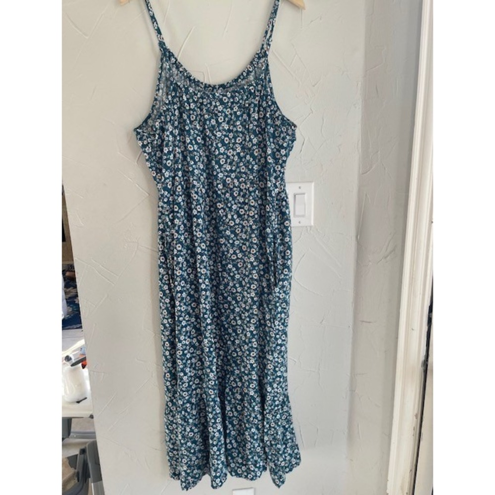 Dip Linen Blend Teal and White Floral Maxi Dress Womens 1X